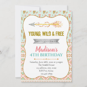 Glitter Tribal party birthday invitation