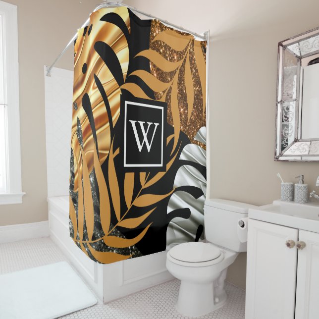 Glitter Tropical Floral Shower Curtain (In Situ)