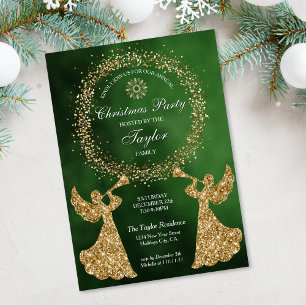Glitter Trumpeting Angel Christmas Corporate Party Invitation