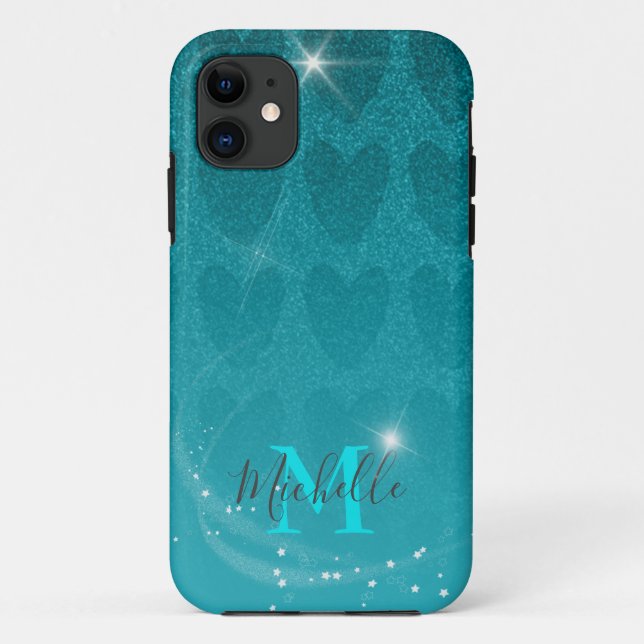 Glitter Turqouise hearts  Case-Mate iPhone C Case (Back)