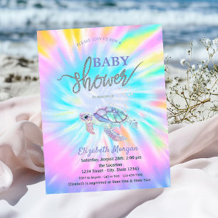 Glitter Turtle Tie Dye Baby Shower  Invitation