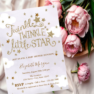 Glitter Twinkle Little Star Lavender Baby Shower Invitation