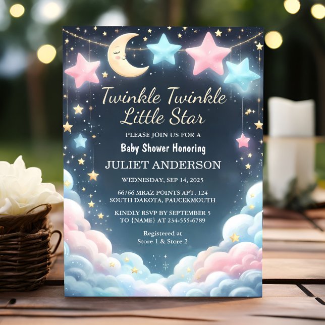 Glitter Twinkle Twinkle Little Star Baby Shower Invitation (Creator Uploaded)
