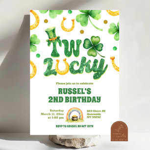 Glitter Two Lucky St Patrick 2nd Birthday Invitation