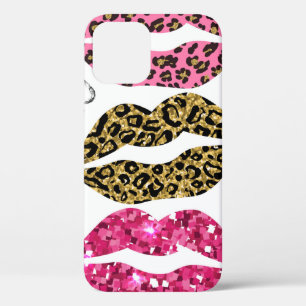Glitter typography print with lips pattern iPhone 12 case