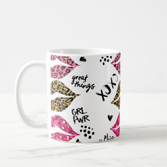 Glitter typography print with lips pattern coffee mug (Left)
