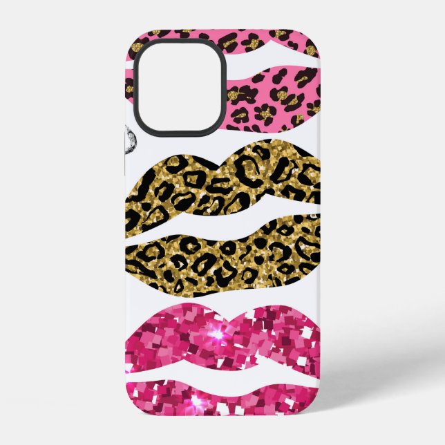 Glitter typography print with lips pattern iPhone case (Back)
