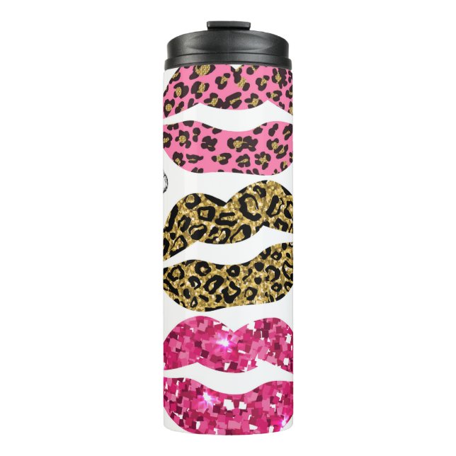 Glitter typography print with lips pattern thermal tumbler (Front)
