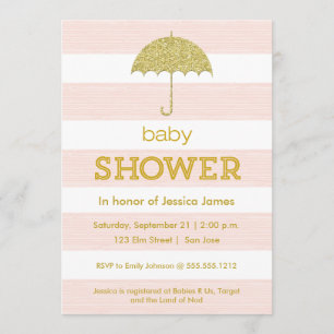 Glitter umbrella baby shower invitation - pink