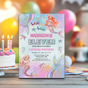 Glitter Under the Sea Mermaids 11th Birthday Party Invitation