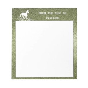 Glitter Unicorn and Stars Green Notepad