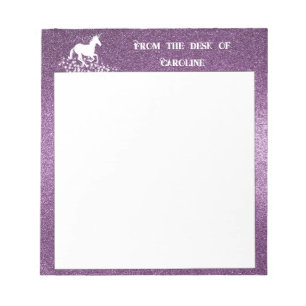 Glitter Unicorn and Stars Magenta Notepad