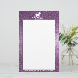Glitter Unicorn and Stars   Magenta Stationery