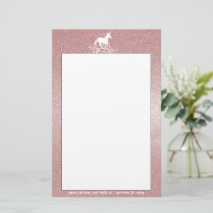 Glitter Unicorn and Stars   Pink Stationery