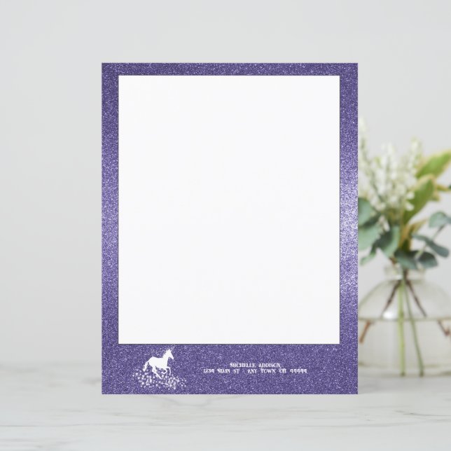 Glitter Unicorn and Stars | Purple Paper Sheet (Standing Front)