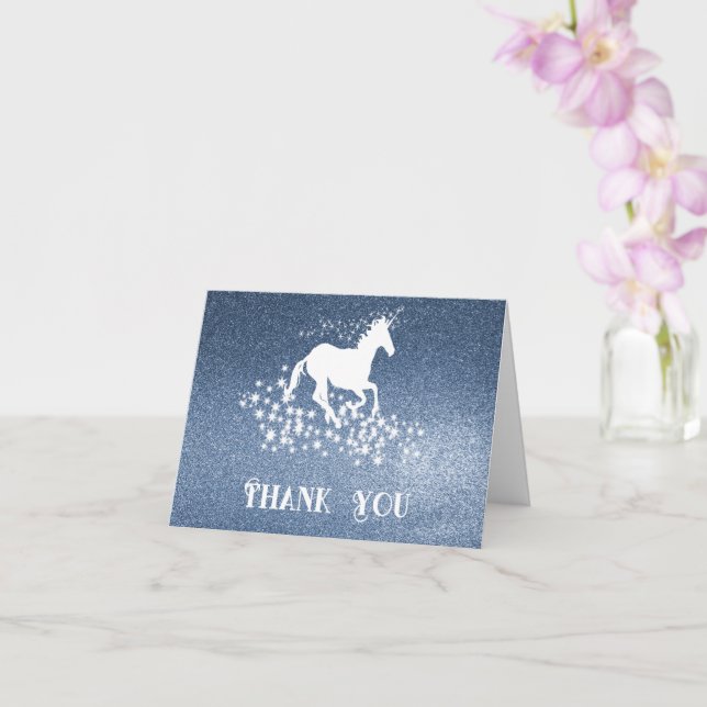 Glitter Unicorn and Stars Thank You | Blue Card (Orchid)