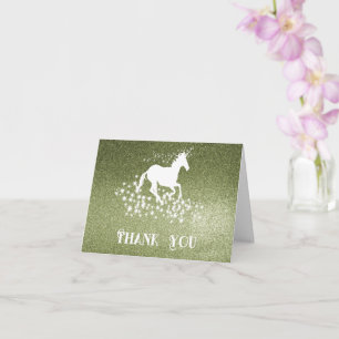Glitter Unicorn and Stars Thank You   Green Card
