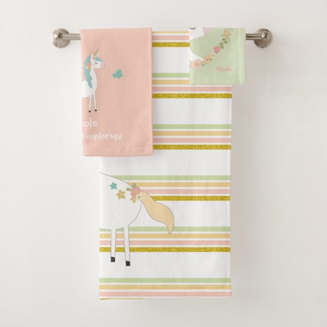 Glitter Unicorn bath towel set with name (Insitu)