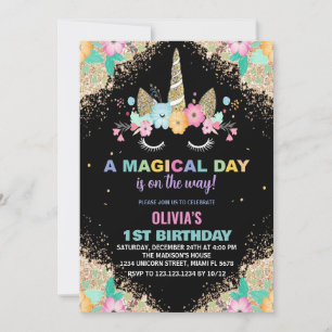 Glitter Unicorn Birthday Invitations