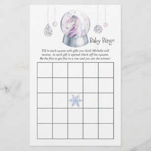 Glitter Unicorn Christmas Baby Shower Bingo