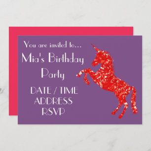 Glitter Unicorn colourful girl's birthday party Invitation