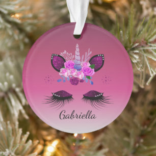 Glitter Unicorn Face With Eyelashes Personalised Ornament