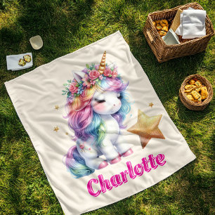 Glitter unicorn magical star cream fleece blanket