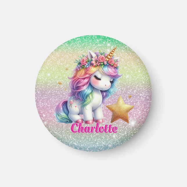 Glitter unicorn magical star  magnet (Front)