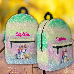 Glitter unicorn magical star  printed backpack
