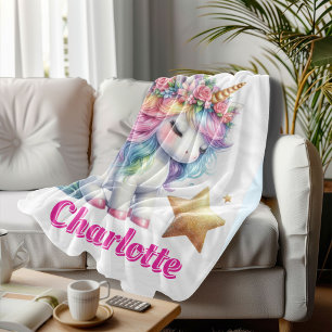 Glitter unicorn magical star White Fleece Blanket