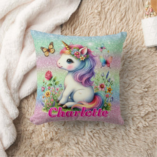 Glitter unicorn meadow wildflowers cushion