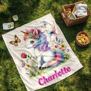Glitter unicorn meadow wildflowers fleece blanket