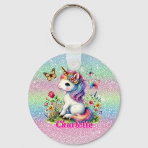 Glitter unicorn meadow wildflowers key ring