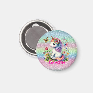 Glitter unicorn meadow wildflowers magnet