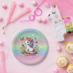 Glitter unicorn meadow wildflowers  paper plate