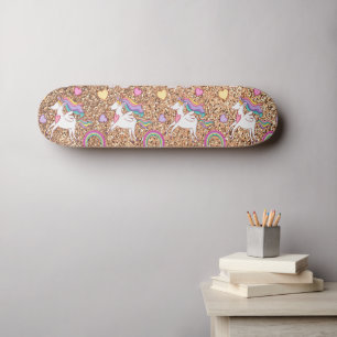 Glitter unicorn pattern skateboard