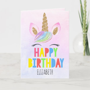 Glitter Unicorn Personalised Girl Happy Birthday Card