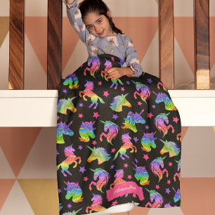 Glitter Unicorn Rainbow Pattern with First Name Fleece Blanket