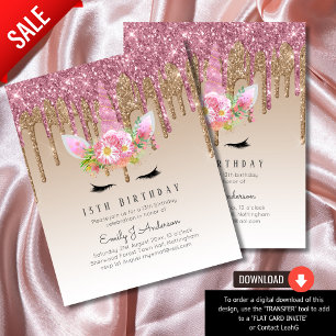 Glitter Unicorn Rose Gold Pink Dripping 13th Bday