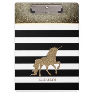 Glitter Unicorn, Stripes -Personalised Clipboard