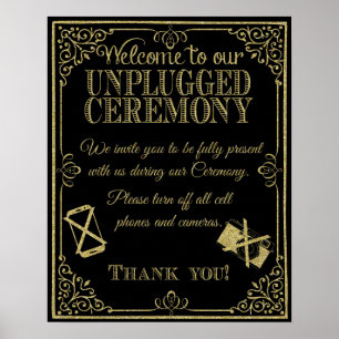 glitter Unplugged wedding sign no phones