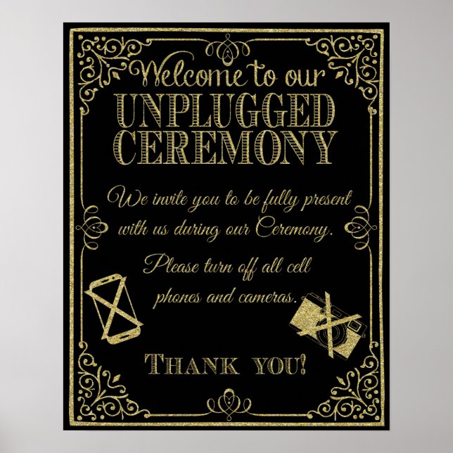 glitter Unplugged wedding sign no phones (Front)