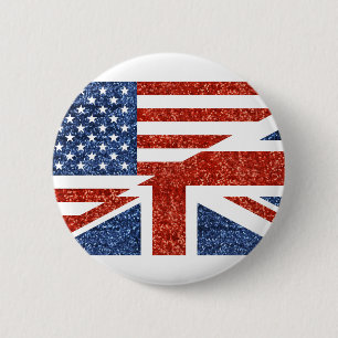 glitter usa uk 6 cm round badge
