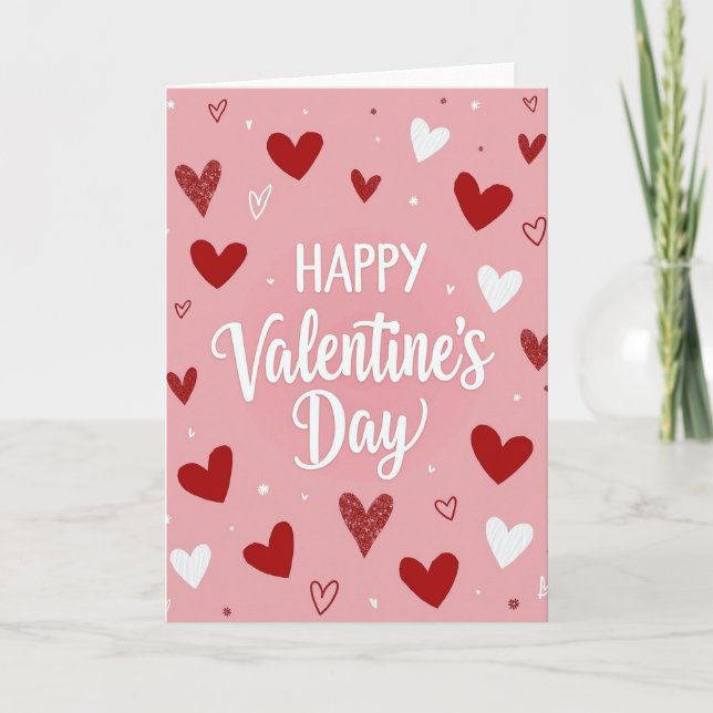 Glitter Valentine Hearts Day Card (Front)