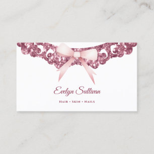 Glitter vintage frame pink bow business card