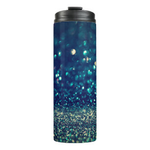 glitter vintage lights background. gold, silver, b thermal tumbler