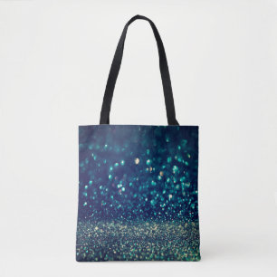 glitter vintage lights background. gold, silver, b tote bag
