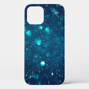 Glitter vintage lights of blue green and black iPhone 12 case
