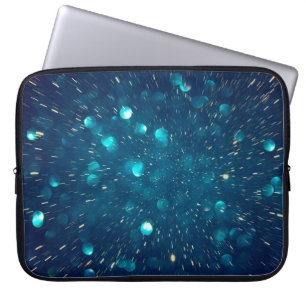 Glitter vintage lights of blue green and black laptop sleeve