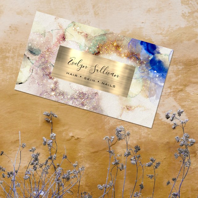 Glitter Watercolor and Gold Foil Business Card (Creator Uploaded)